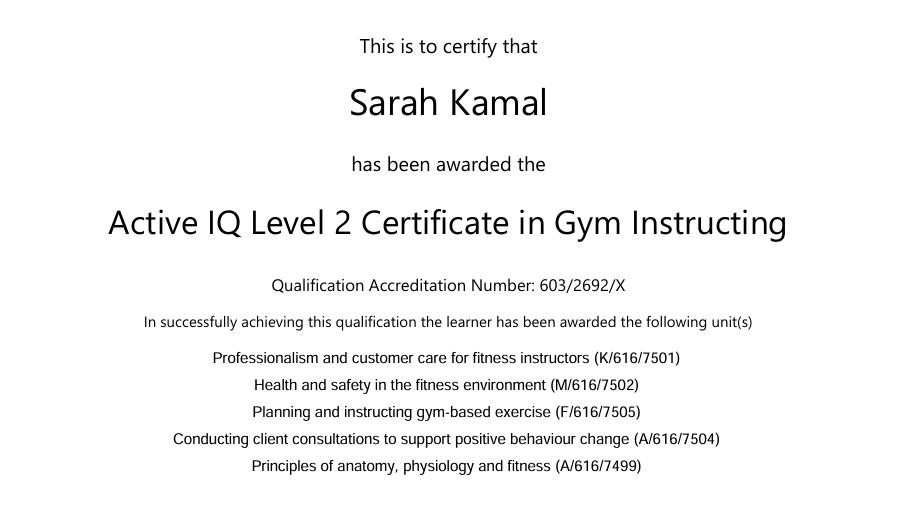 L2 Gym Certificate